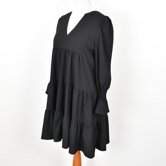 Pomander Place Kenzo Tiered Crepe Black Dress - L - Picture 6 of 11